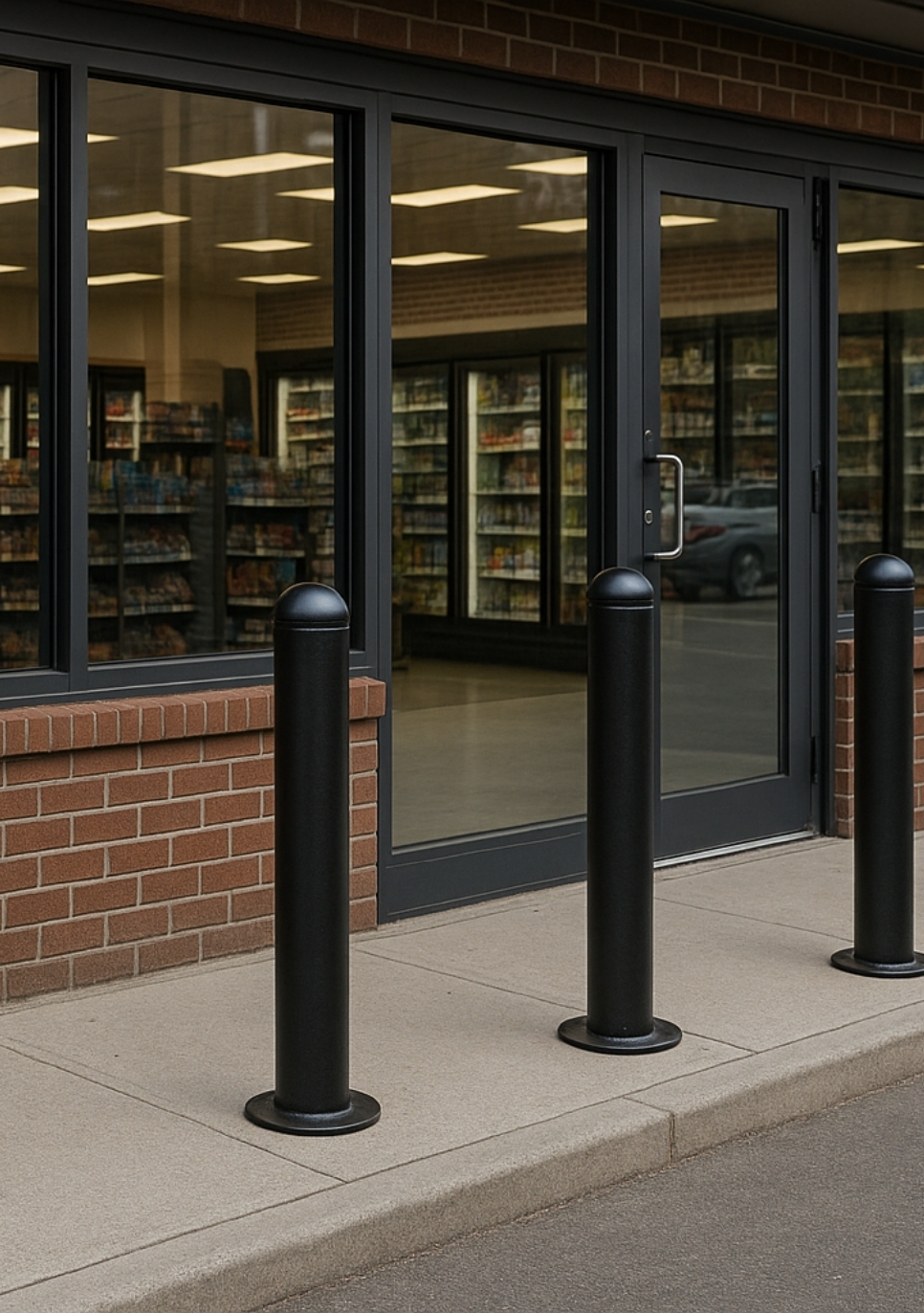 20250523_0943_Storefront Safety Bollards_simple_compose_01jvxnf67ween8kz42e2tz07bn
